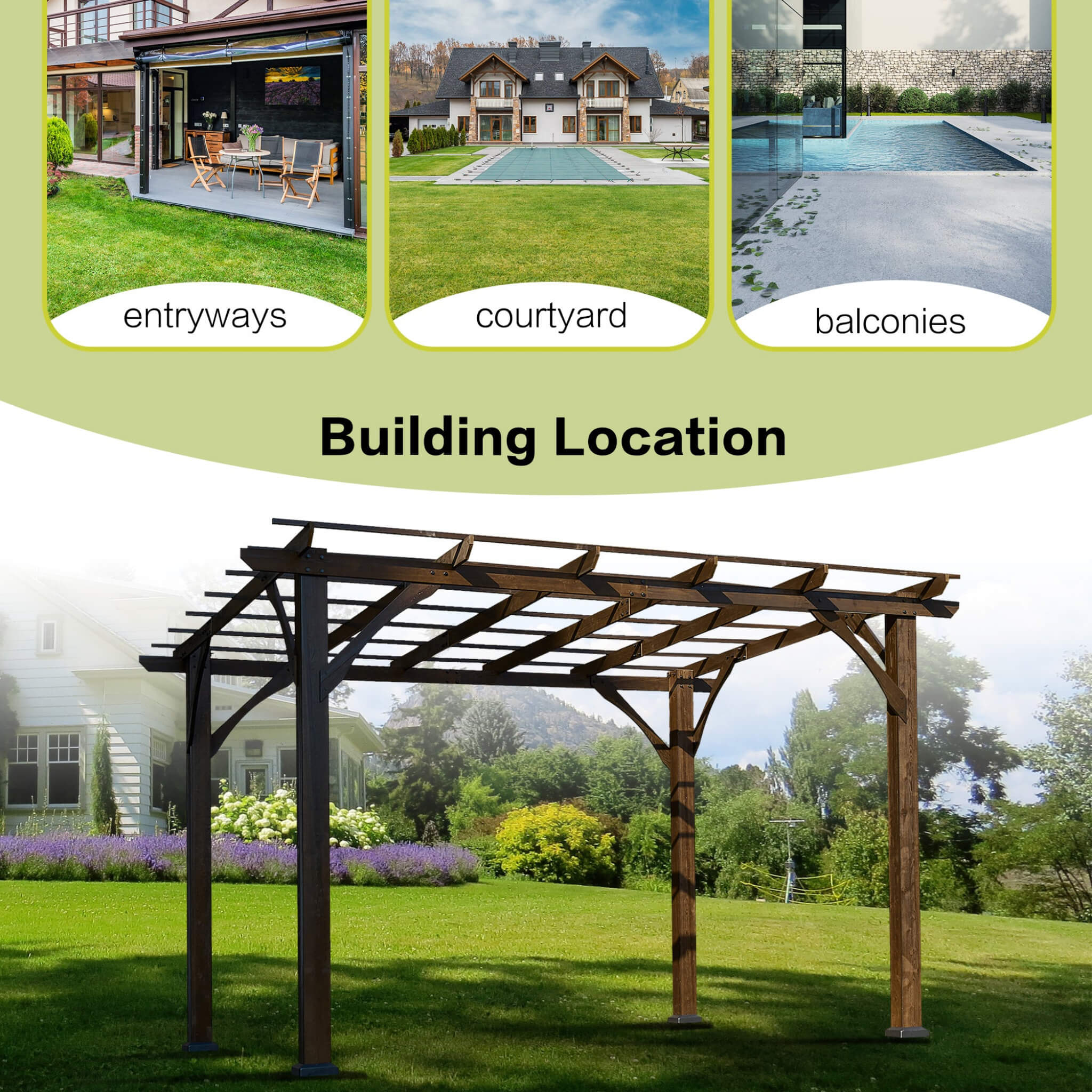 [10x12FT] Premium Outdoor Brown Cedar Wood Pergola For Spacious Patios