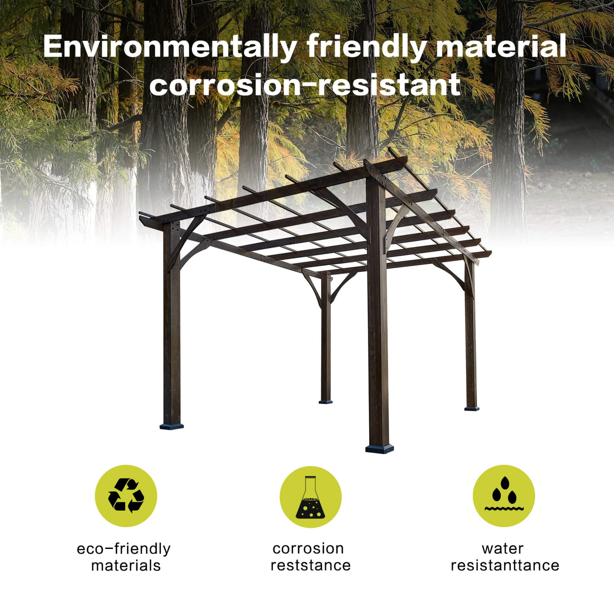[10x12FT] Premium Outdoor Brown Cedar Wood Pergola For Spacious Patios