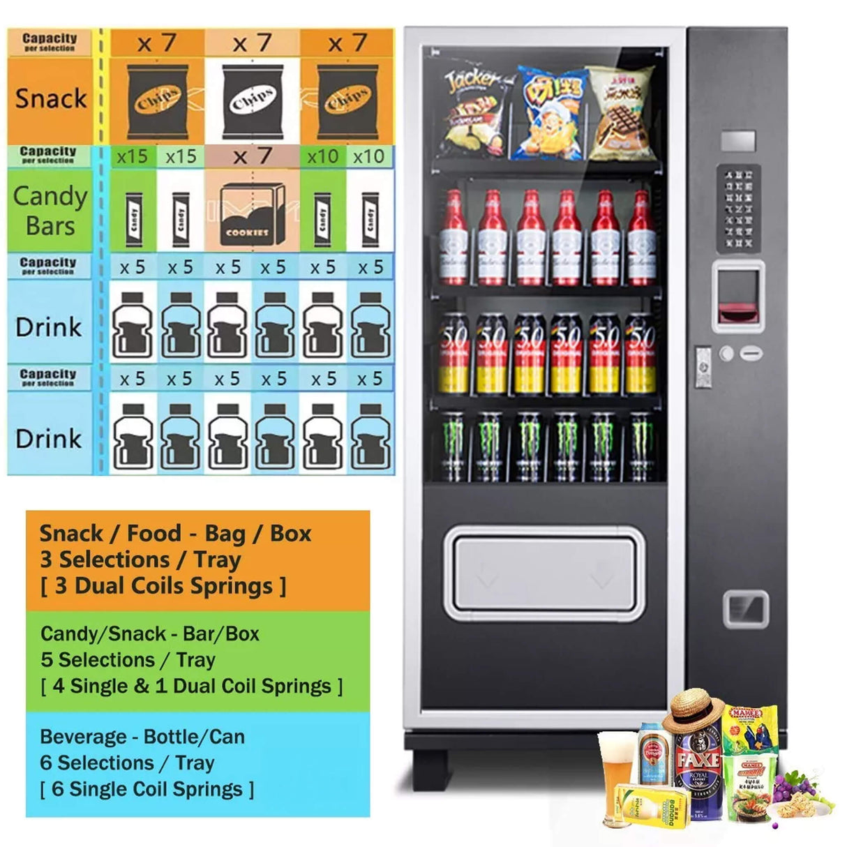 Epx 5FT Snacks And Drinks Combo Vending Machine With Refrigeration And Bill Acceptor [G424] (SAK51689)