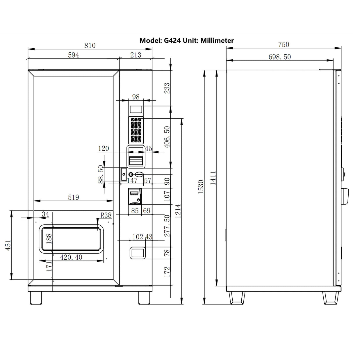 Epx 5FT Snacks And Drinks Combo Vending Machine With Refrigeration And Bill Acceptor [G424] (SAK51689)