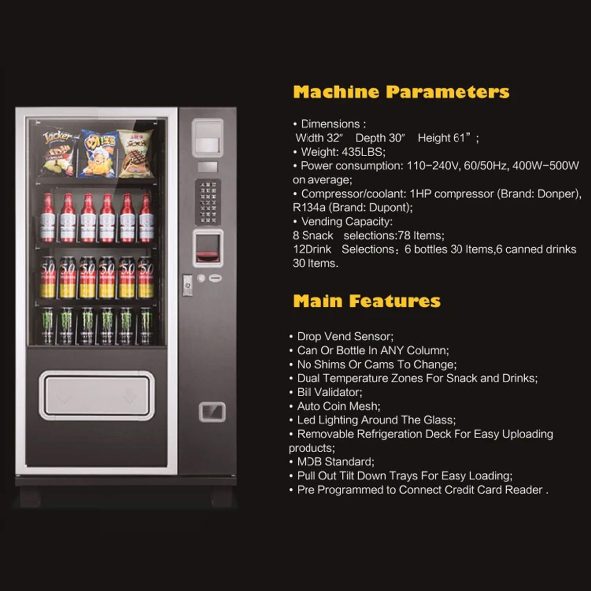 Epx 5FT Snacks And Drinks Combo Vending Machine With Refrigeration And Bill Acceptor [G424] (SAK51689)