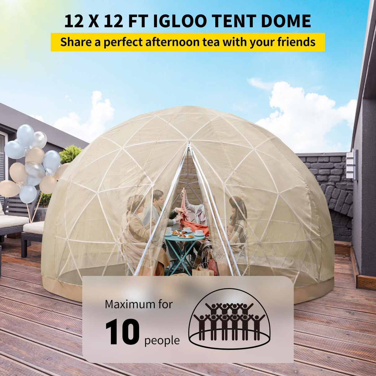 Extra Large 10 Person Outdoor Igloo Garden Greenhouse Dome Tent, 12FT (94316275)