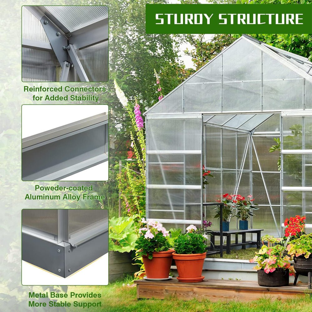 [10x16FT] Extra Large Heavy Duty Backyard Polycarbonate Aluminum Greenhouse With Sliding Doors And Vents
