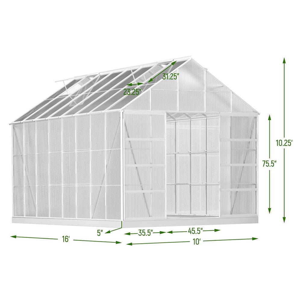 [10x16FT] Extra Large Heavy Duty Backyard Polycarbonate Aluminum Greenhouse With Sliding Doors And Vents