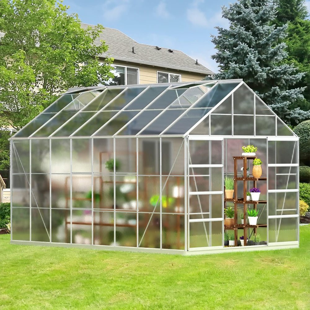 [10x16FT] Extra Large Heavy Duty Backyard Polycarbonate Aluminum Greenhouse With Sliding Doors And Vents