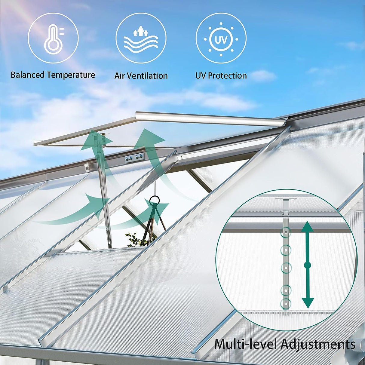 [10x12FT] Extra Large Heavy Duty Polycarbonate Aluminum Greenhouse With Sliding Doors And Vents (92574183)