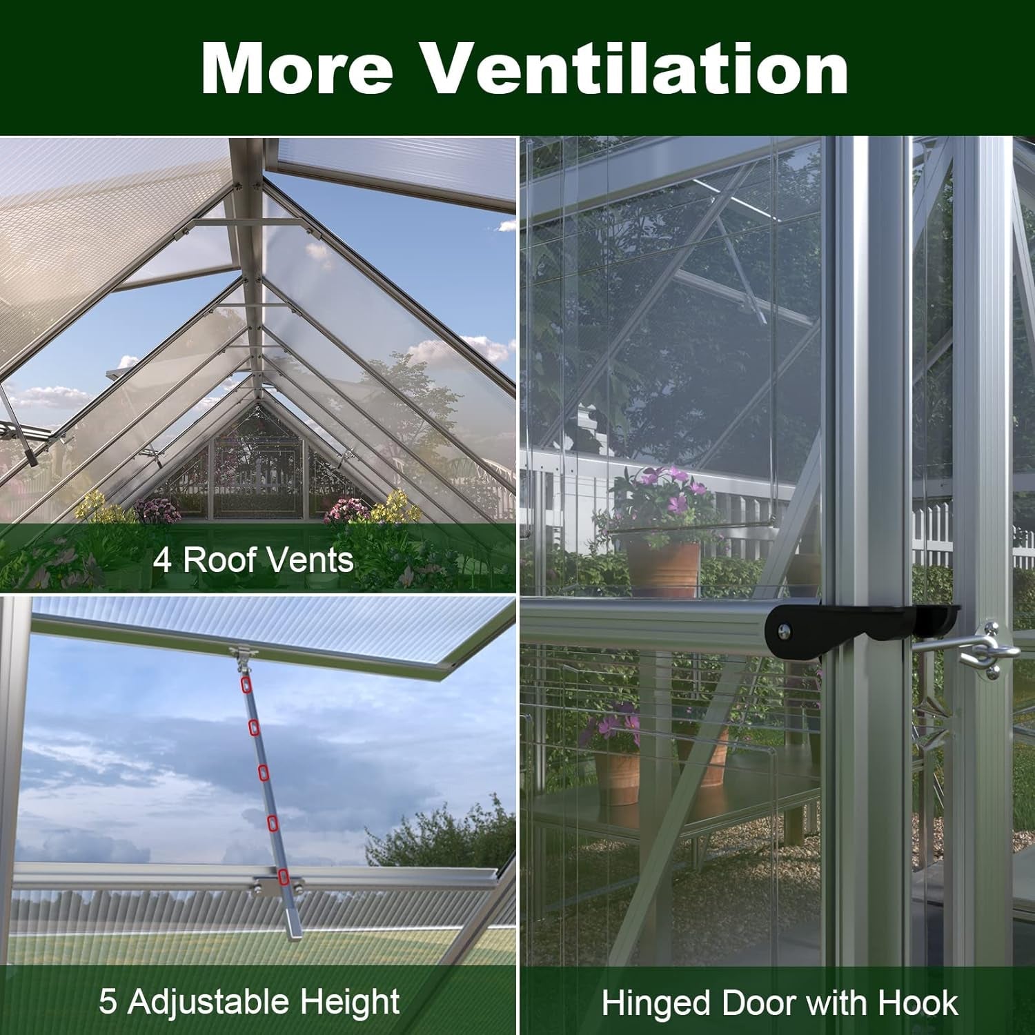 [06x16FT] Extra Large Outdoor Polycarbonate Aluminum Walk-In Greenhouse With Lockable Hinged Door (93148572)