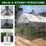 [06x16FT] Extra Large Outdoor Polycarbonate Aluminum Walk-In Greenhouse With Lockable Hinged Door (93148572)