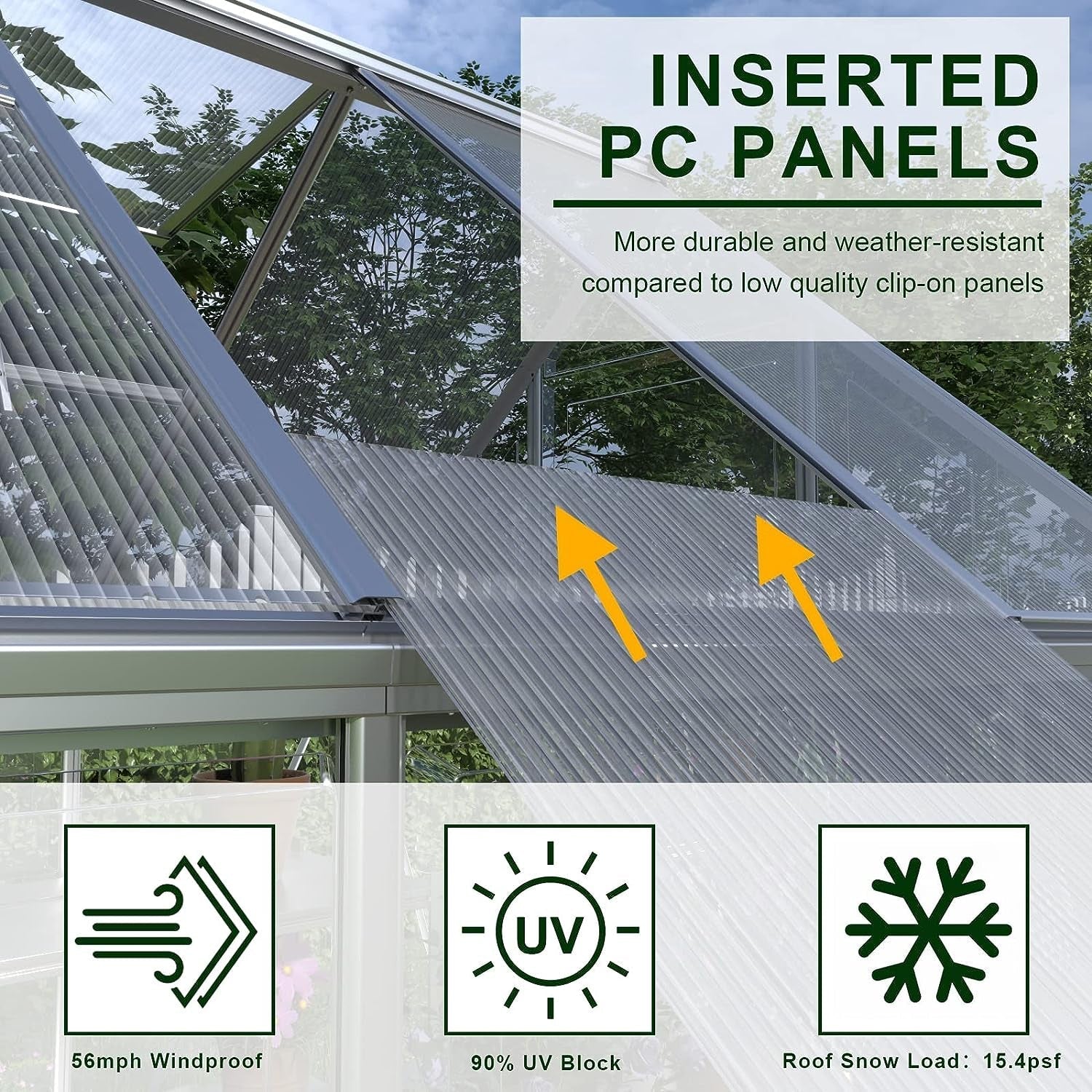 [06x16FT] Extra Large Outdoor Polycarbonate Aluminum Walk-In Greenhouse With Lockable Hinged Door (93148572)