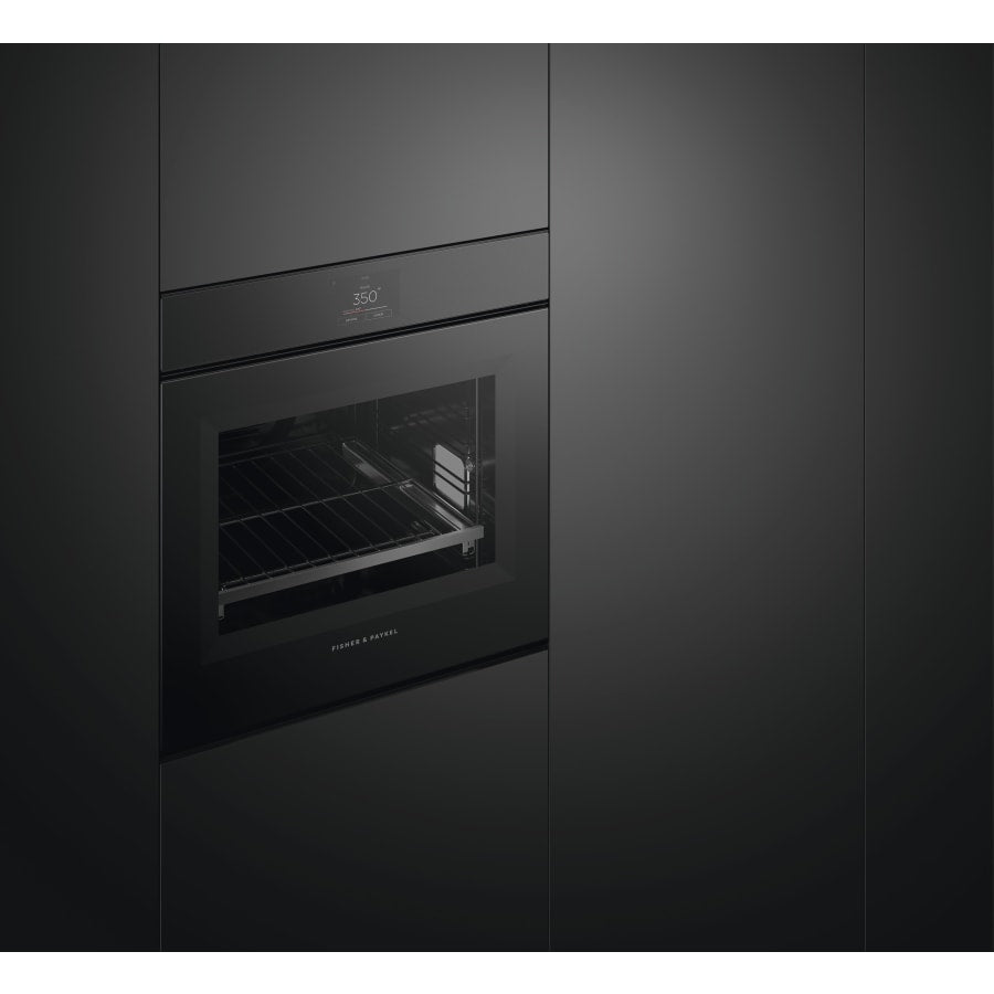 Fisher & Paykel 24" Series 9 Minimal Handleless Self-Cleaning Oven, Black Glass – OB24SMPTNB1