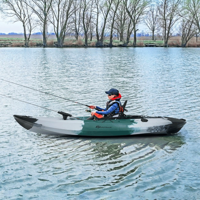 GoPlus Sit-On-Top Fishing Kayak Canoe With Fishing Rod Holders & Paddle, 10FT (SAK91720)
