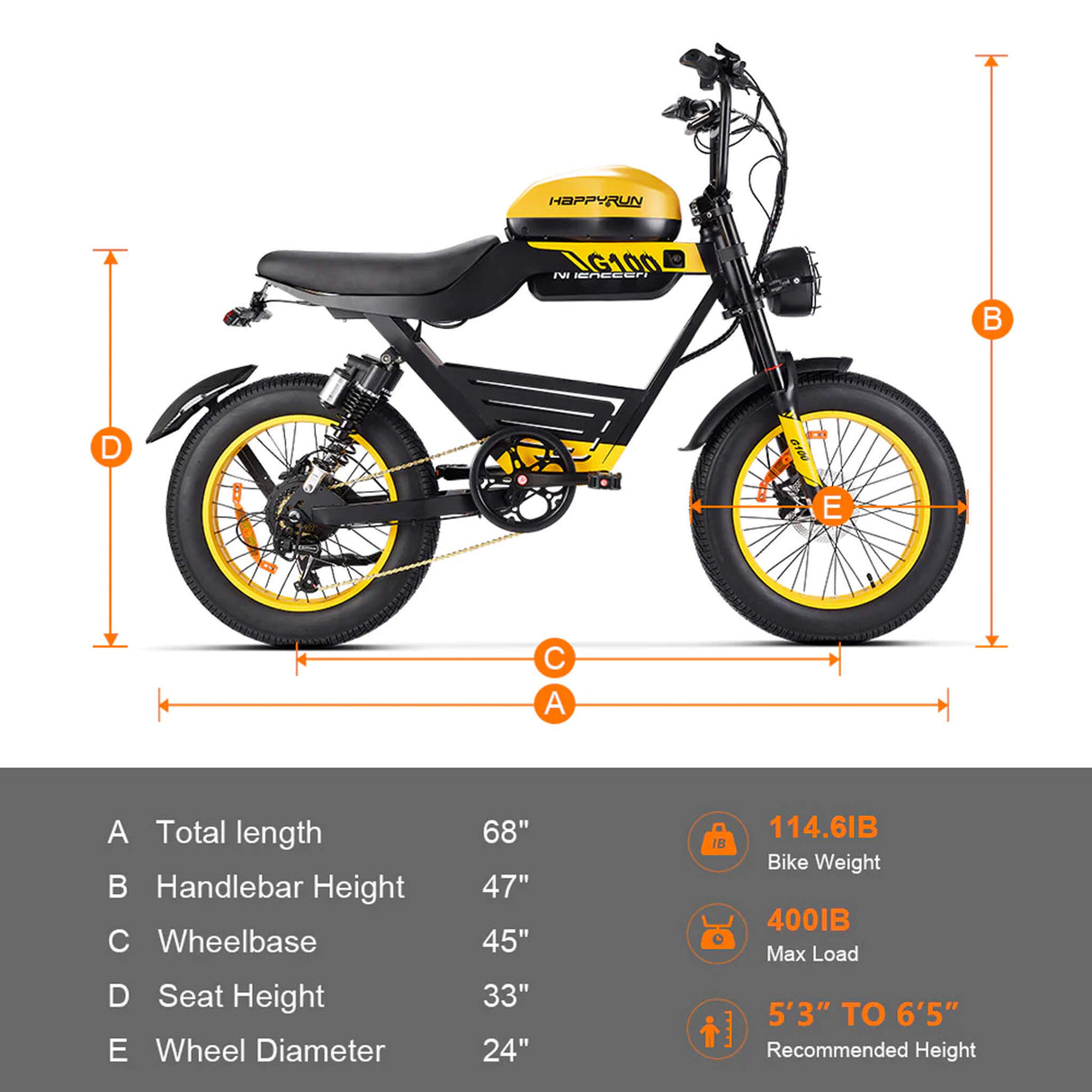 HappyRun G100 (G100 Pro) Long Distance Electric Fat Tire Bike Motorcycle (SAK95715)