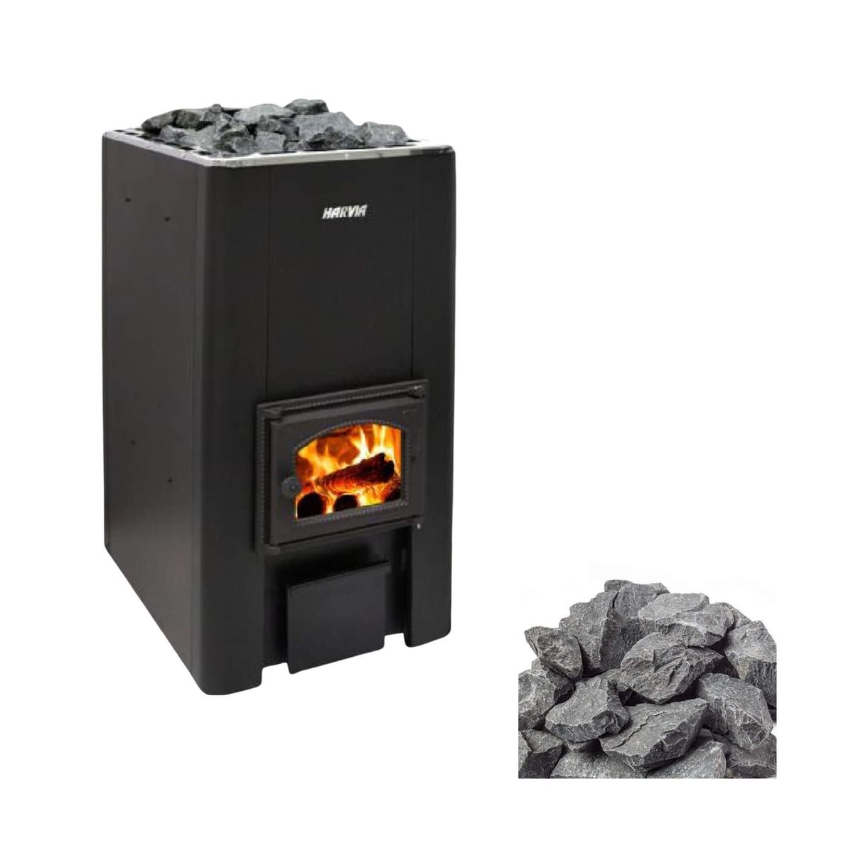 Harvia 50 Black Floor Mount Wood-Burning Sauna Stove With Sauna Stones, 40KW [WK500] (SAK73164)