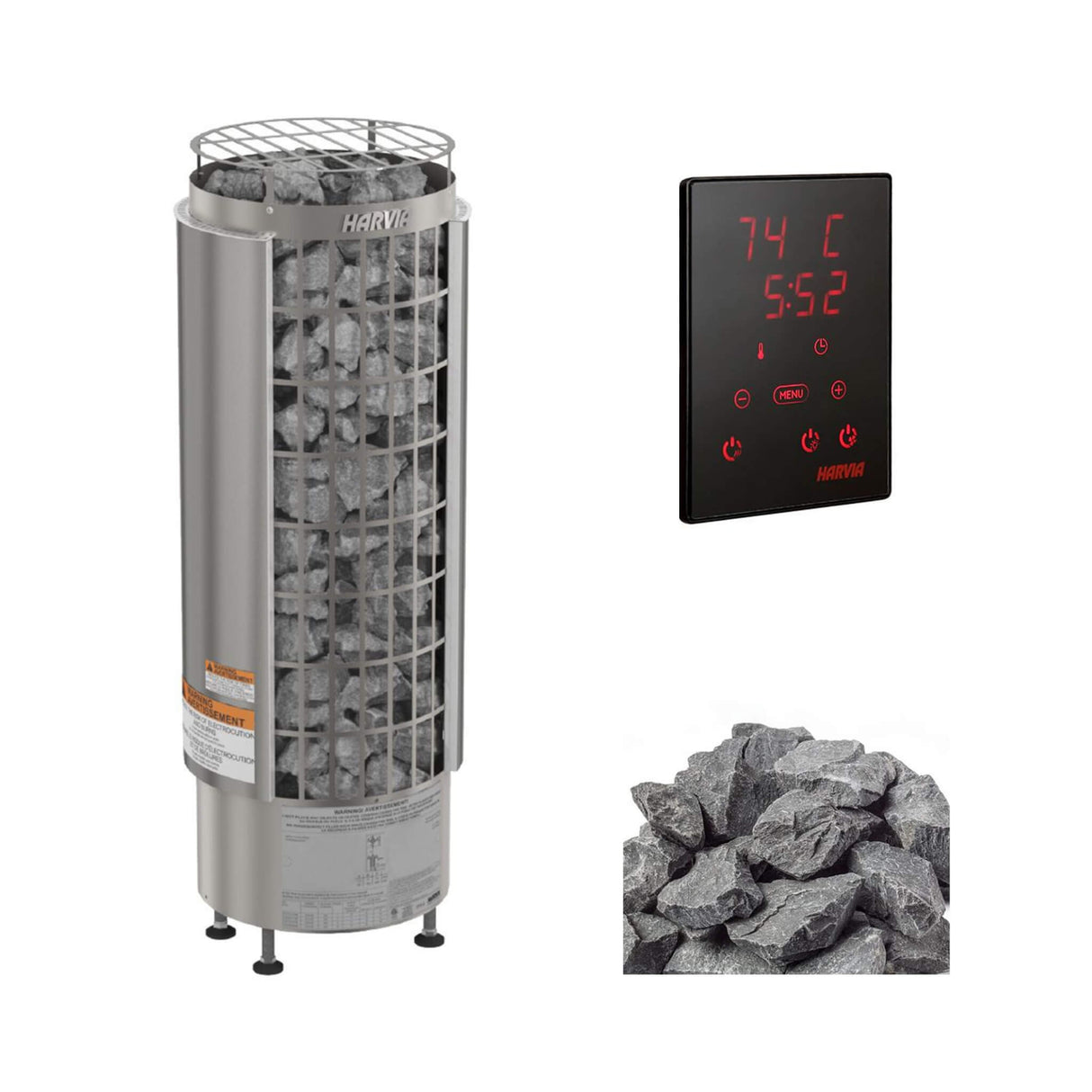 Harvia Cilindro UL Certified Electric Sauna Heater With Xenio CX45 Digital Control Panel & Sauna Stones [PC60/80/90/110E] (SAK86571)