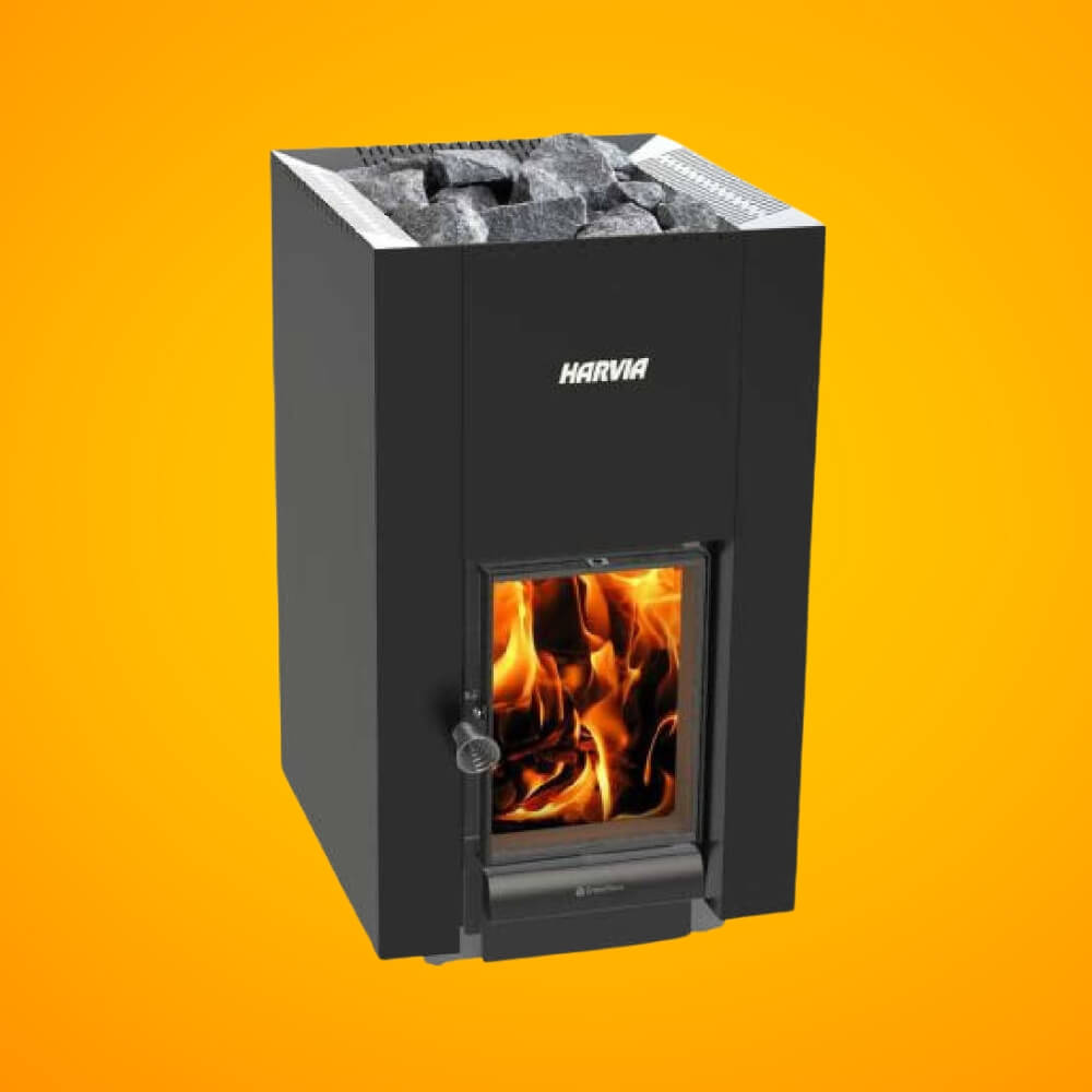 Harvia Greenflame 22 Linear Wood Sauna Stove With Sauna Stones, 15.7KW [WKLI22GM] (SAK62094)