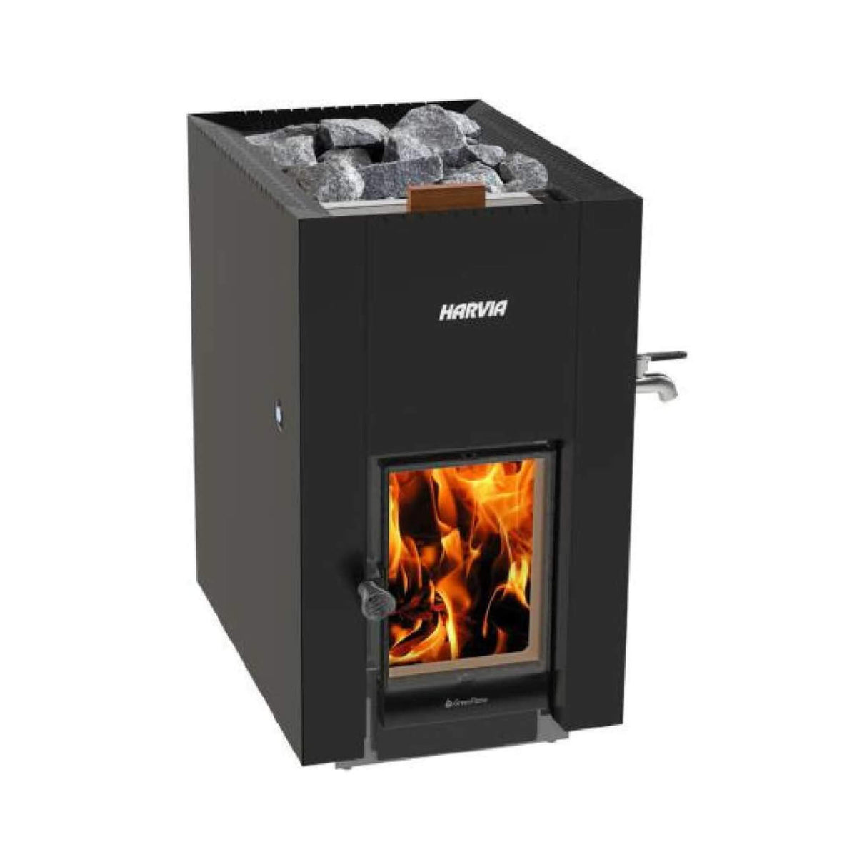 Harvia Greenflame ES 22 Linear Black Wood Sauna Stove With Sauna Stones, 15.7KW [WKLI22GESM] (SAK31692)