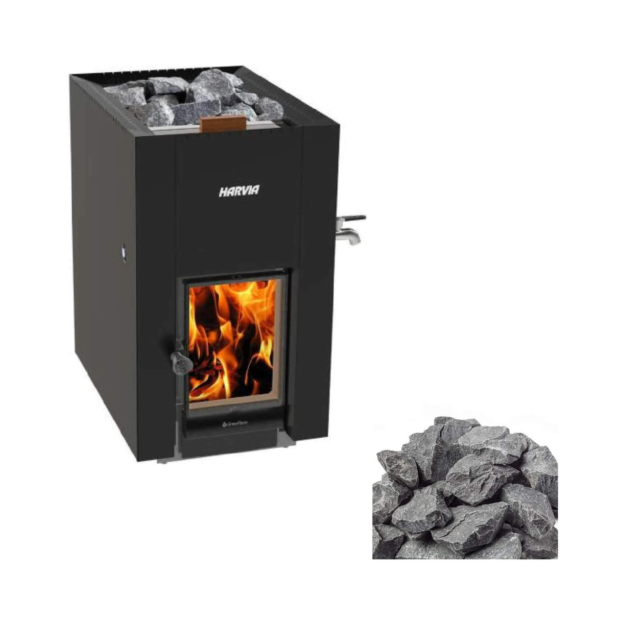 Harvia Greenflame ES 22 Linear Black Wood Sauna Stove With Sauna Stones, 15.7KW [WKLI22GESM] (SAK31692)