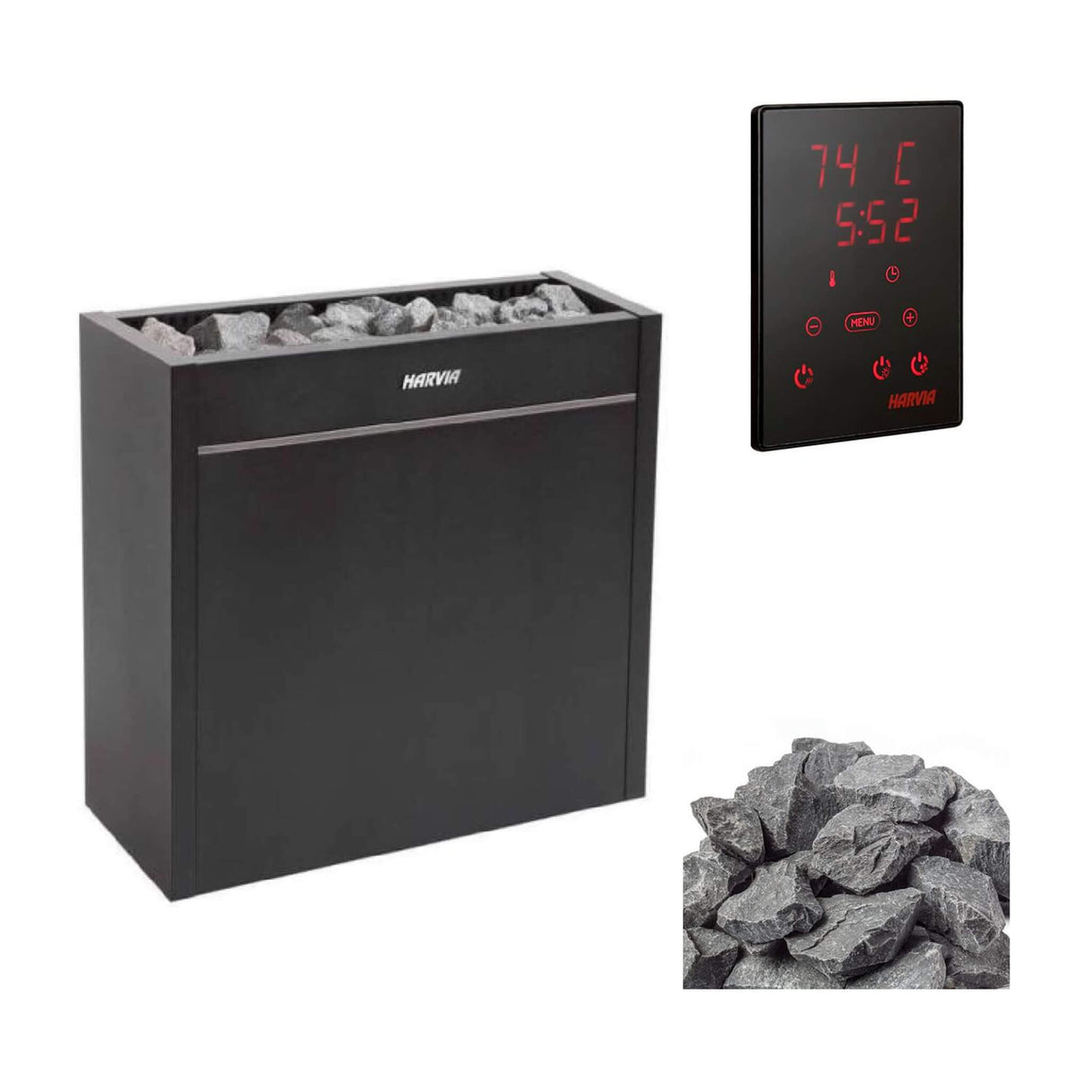 Harvia Virta Pro HL Series Heavy Duty Electric Sauna Heater With Xenio CX45 Control Panel, Power Extension Unit & Sauna Stones [HL160/200E] (SAK49218)
