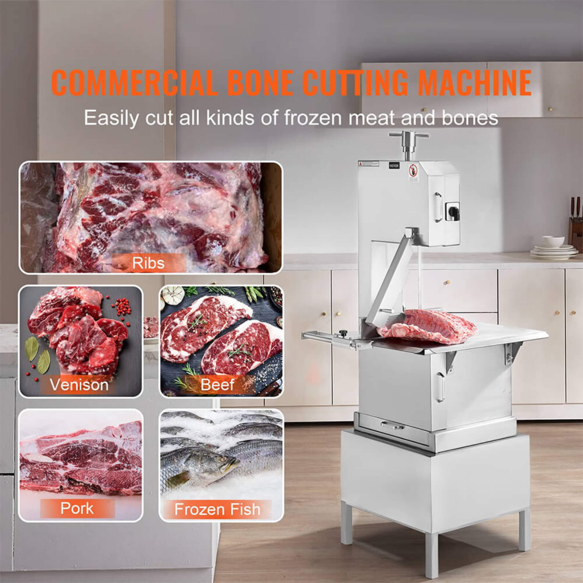 Heavy Duty Commercial Electric Meat Bone Saw Cutting Band Machine With 6 Saw Blades, 2200W