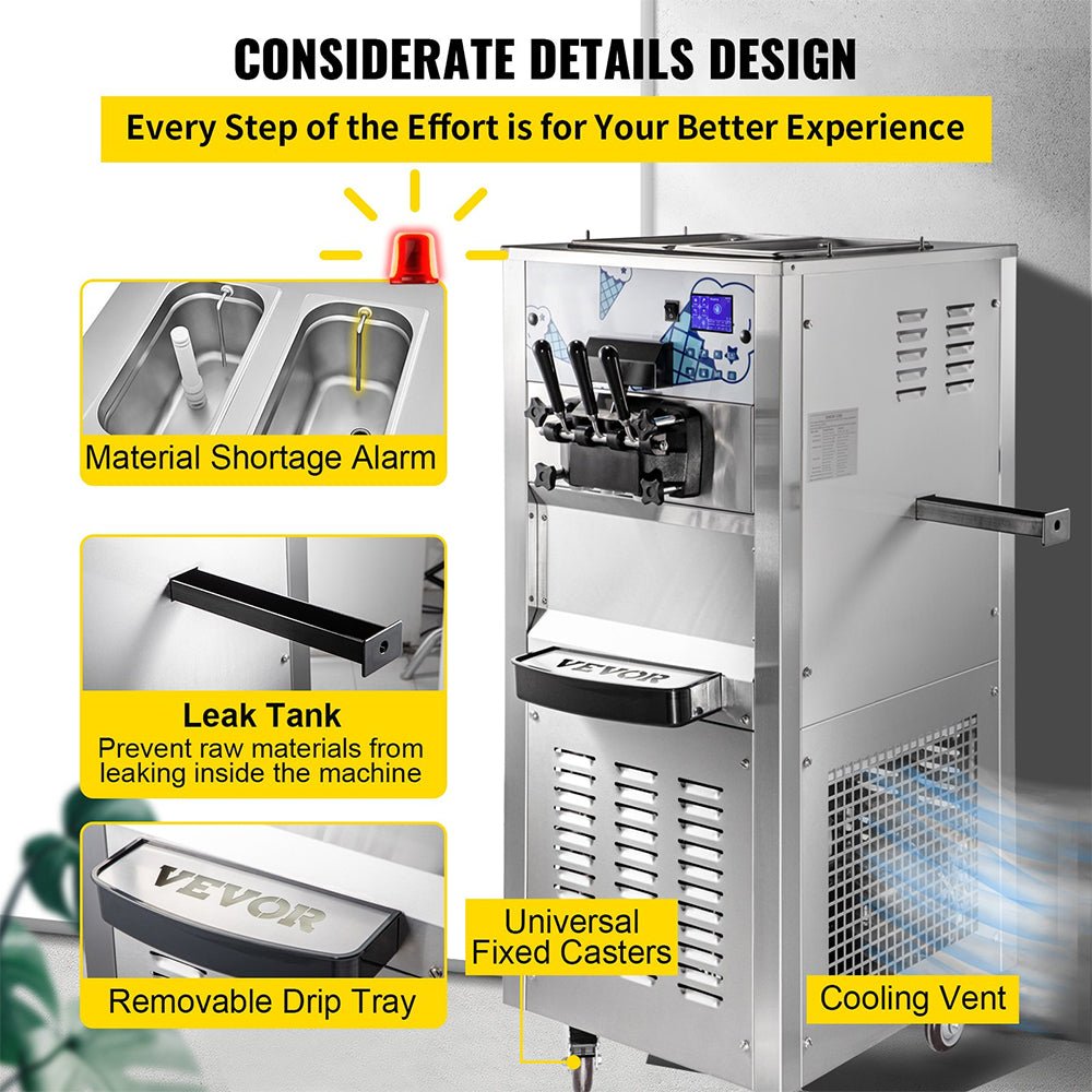 Heavy Duty Commercial Two Hopper Soft Serve Ice Cream Machine With LCD Panel, 2500W (95372618)