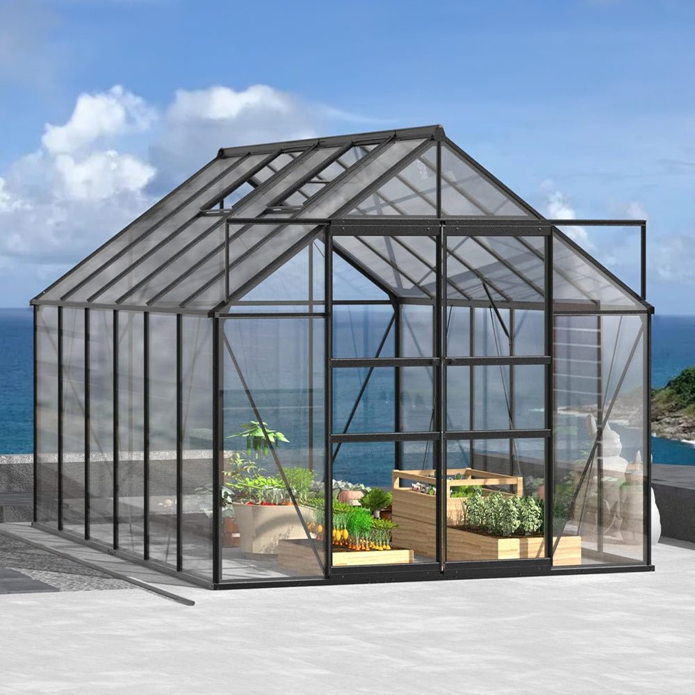 [08x12FT] Heavy Duty Large Premium Aluminum Outdoor Polycarbonate Walk-In Greenhouse W/ Sliding Doors (91842753)