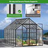 [08x12FT] Heavy Duty Large Premium Aluminum Outdoor Polycarbonate Walk-In Greenhouse W/ Sliding Doors (91842753)