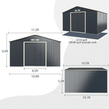 Heavy Duty Outdoor Metal Garden Tool Shed W/ Lockable Sliding Doors, 11' x 10' (95081295)
