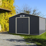 Heavy Duty Outdoor Metal Garden Tool Shed W/ Lockable Sliding Doors, 11' x 10' (95081295)