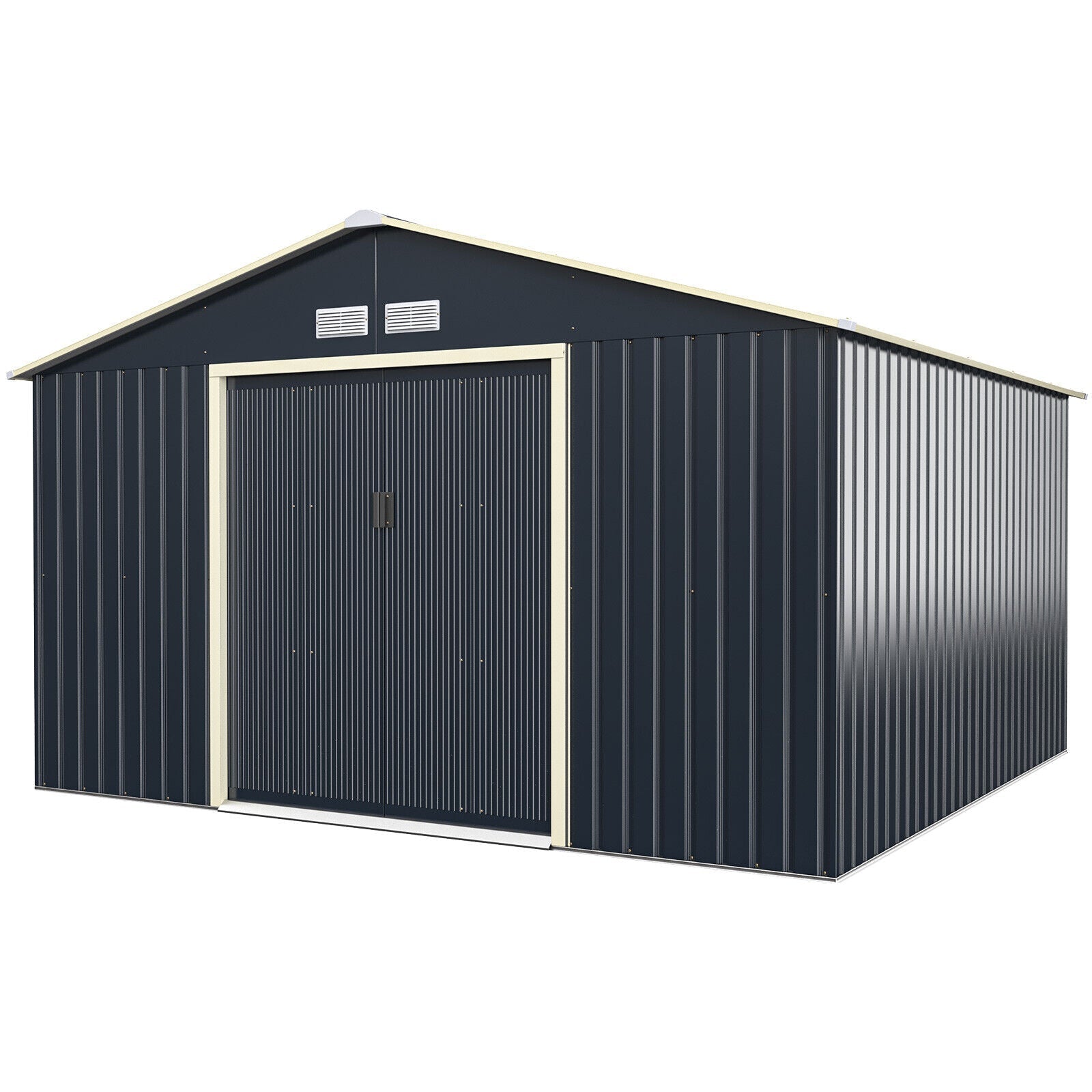Heavy Duty Outdoor Metal Garden Tool Shed W/ Lockable Sliding Doors, 11' x 10' (95081295)