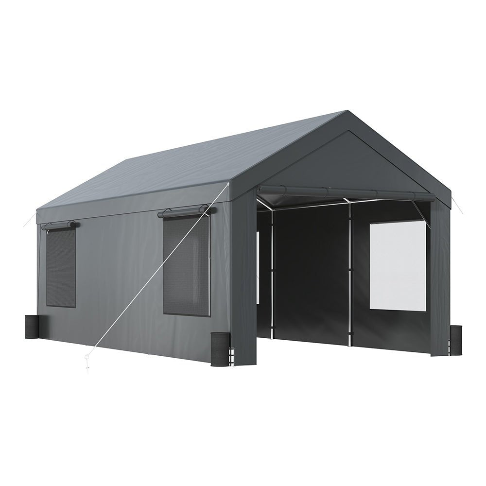 [12x20FT] Heavy Duty Outdoor Premium Garage Tarp Canopy Shelter W/ Removable Sidewalls