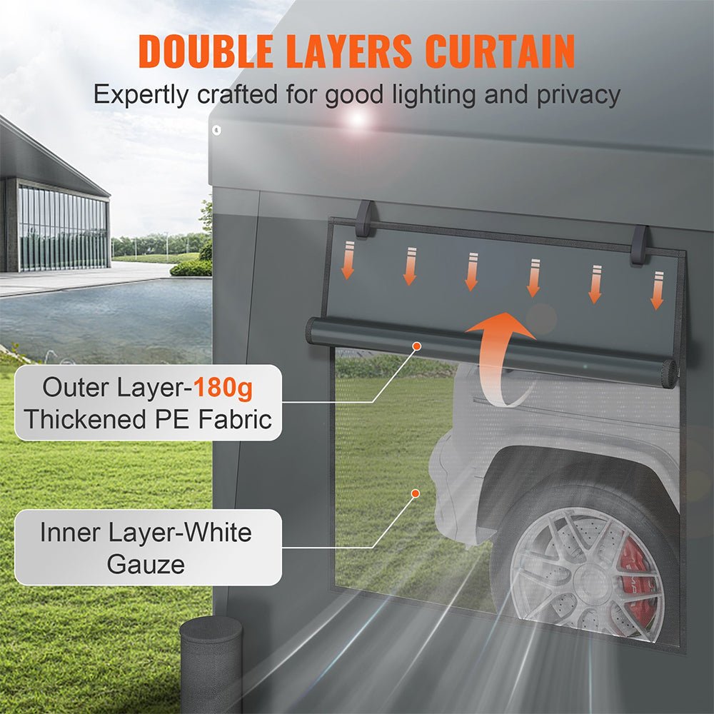[12x20FT] Heavy Duty Outdoor Premium Garage Tarp Canopy Shelter W/ Removable Sidewalls