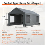 [12x20FT] Heavy Duty Outdoor Premium Garage Tarp Canopy Shelter W/ Removable Sidewalls
