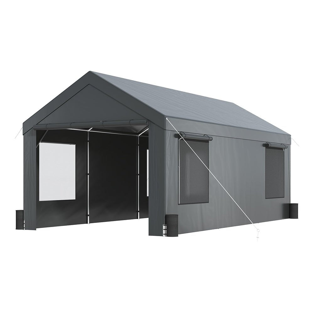 [12x20FT] Heavy Duty Outdoor Premium Garage Tarp Canopy Shelter W/ Removable Sidewalls