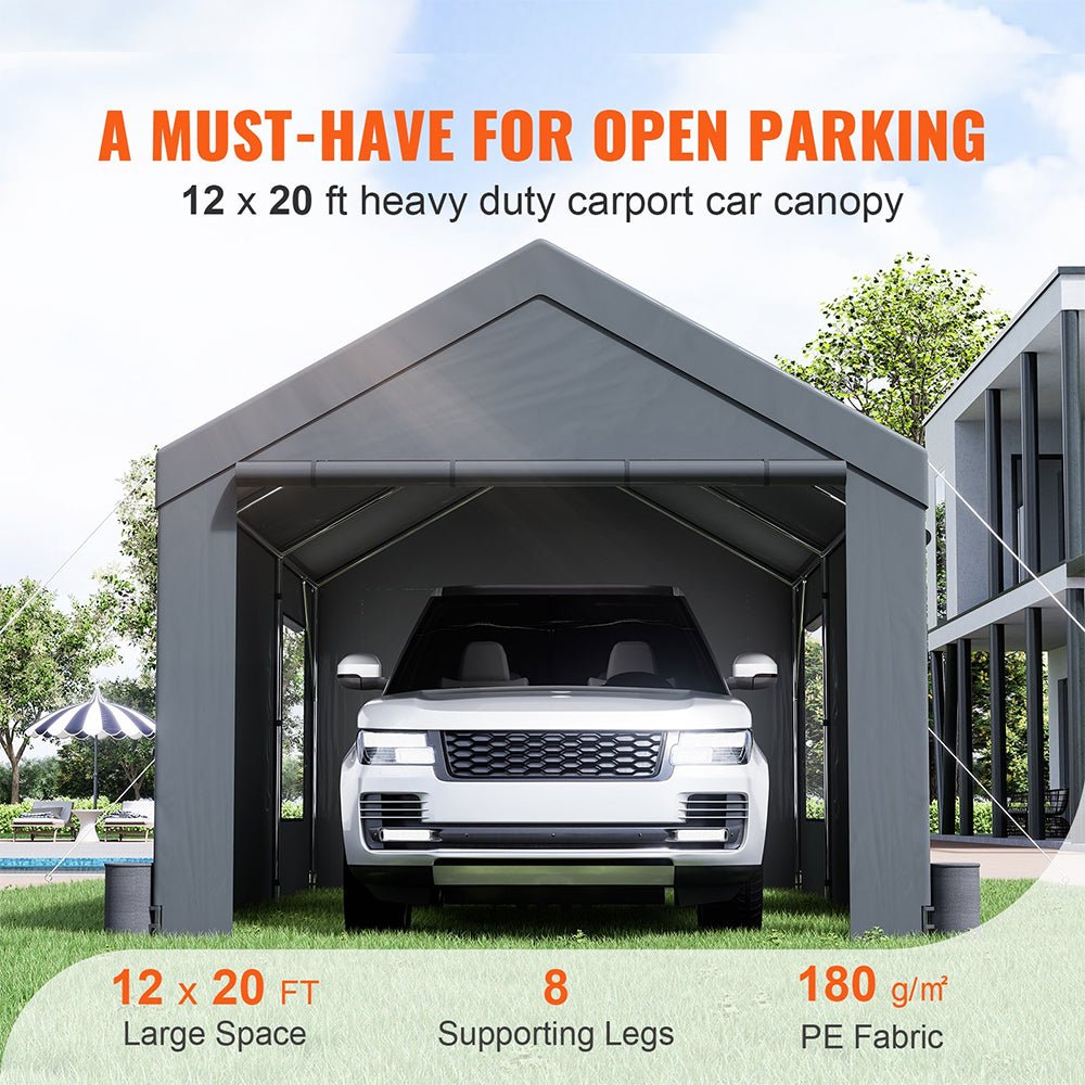 [12x20FT] Heavy Duty Outdoor Premium Garage Tarp Canopy Shelter W/ Removable Sidewalls