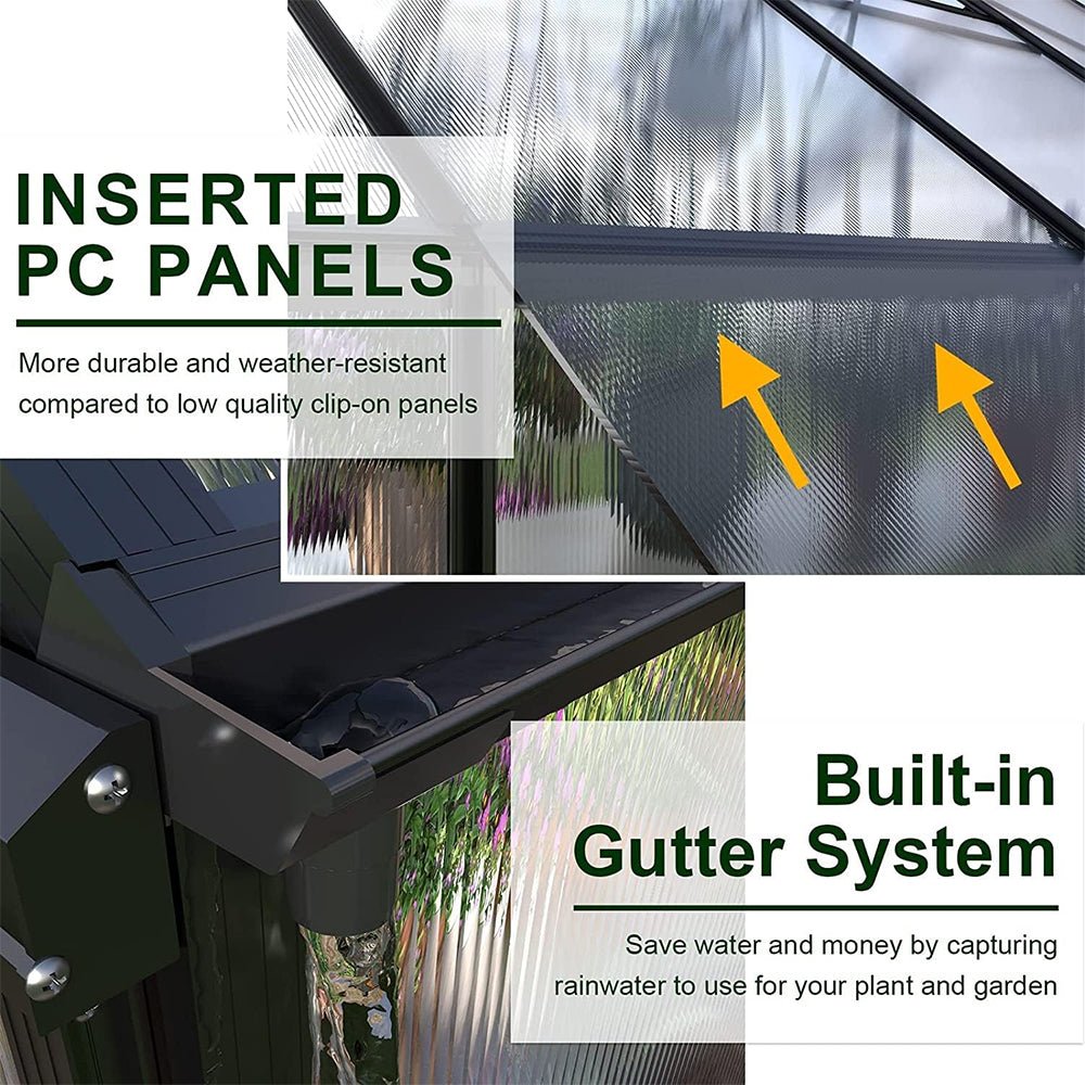 [10x12FT] Heavy Duty Outdoor Walk-In Polycarbonate Patio Greenhouse With Sliding Doors & Vents