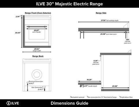 ILVE 30" Majestic II Series Induction Range with 4 Elements 2.3 cu. ft. Total Oven Capacity TFT Oven Control Display (UMI30QNE3)