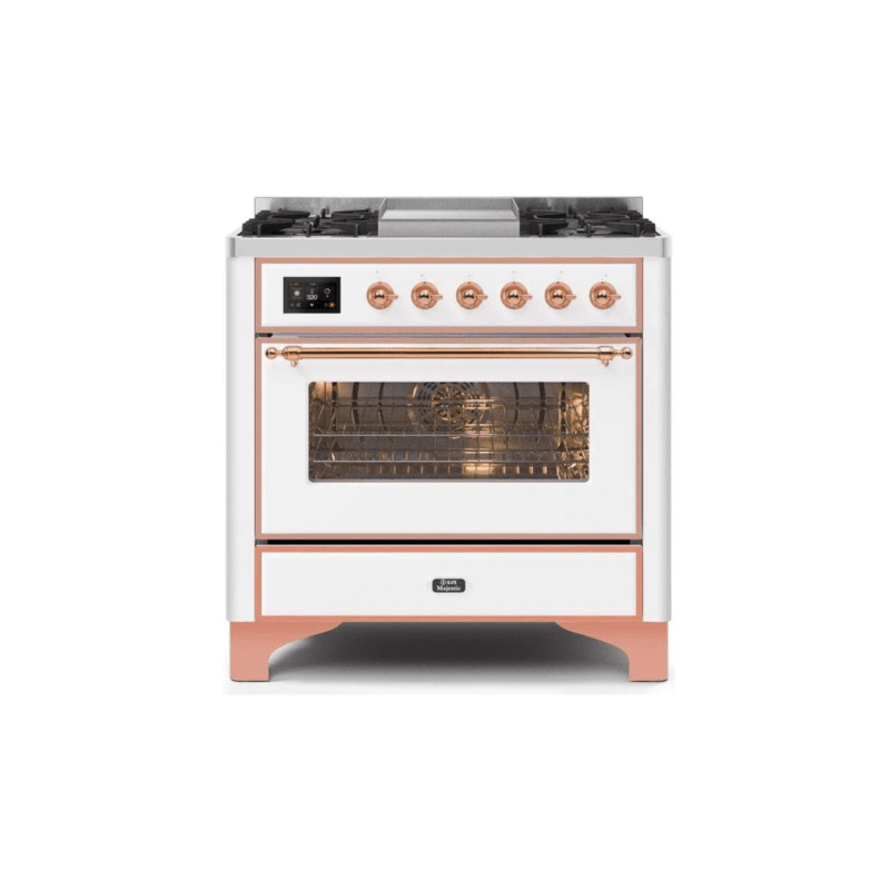 ILVE 36 Inch Majestic II Series Dual Fuel Natural Gas Range with 6 Burners and Griddle with 3.5 cu. ft. Oven Capacity TFT Oven Control Display (UM09FDNS3)