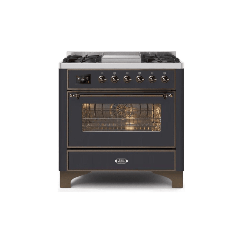 ILVE 36 Inch Majestic II Series Dual Fuel Natural Gas Range with 6 Burners and Griddle with 3.5 cu. ft. Oven Capacity TFT Oven Control Display (UM09FDNS3)