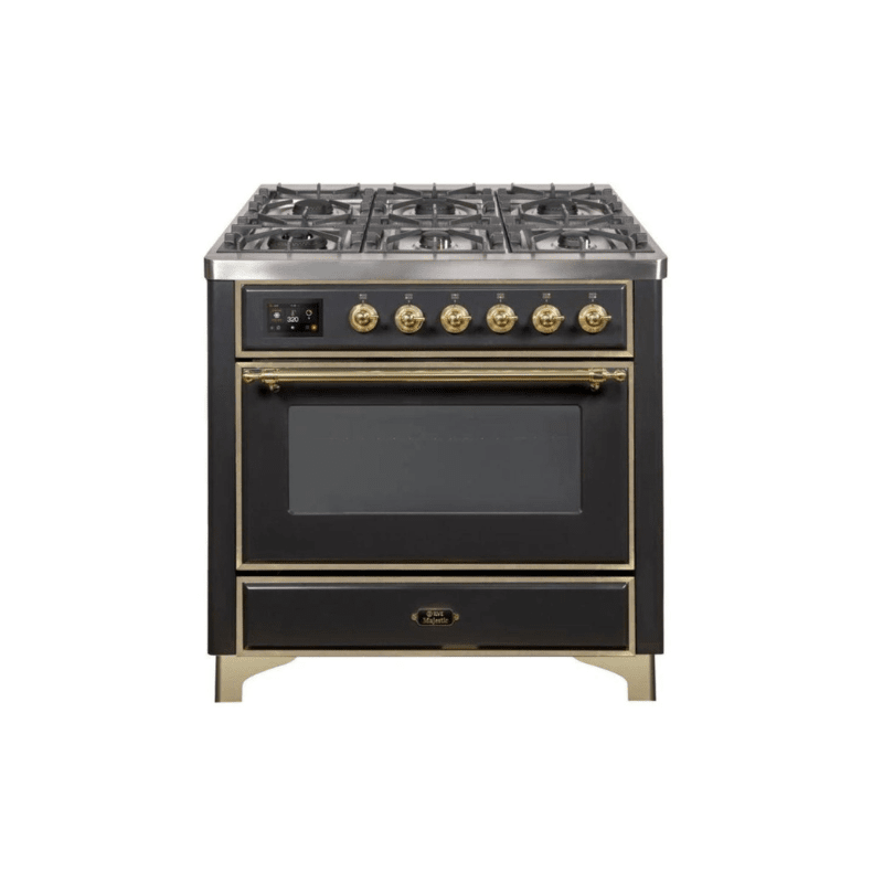 ILVE 36 Inch Majestic II Series Dual Fuel Natural Gas Range with 6 Burners and Griddle with 3.5 cu. ft. Oven Capacity TFT Oven Control Display (UM09FDNS3)