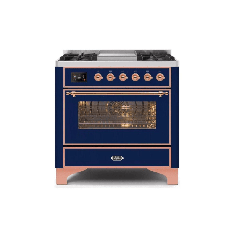 ILVE 36 Inch Majestic II Series Dual Fuel Natural Gas Range with 6 Burners and Griddle with 3.5 cu. ft. Oven Capacity TFT Oven Control Display (UM09FDNS3)