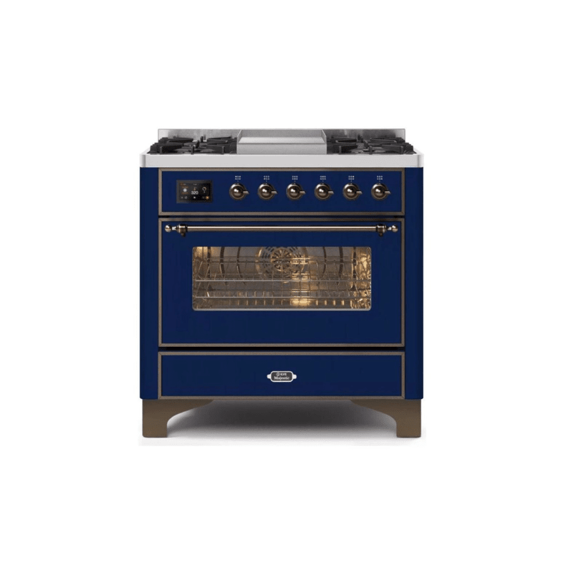ILVE 36 Inch Majestic II Series Dual Fuel Natural Gas Range with 6 Burners and Griddle with 3.5 cu. ft. Oven Capacity TFT Oven Control Display (UM09FDNS3)