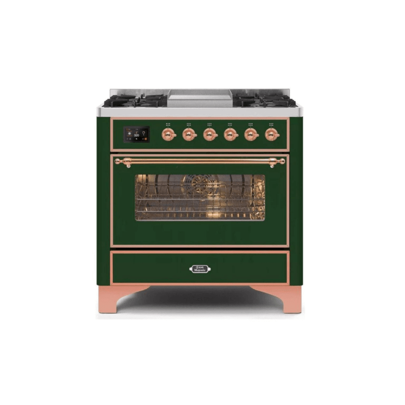 ILVE 36 Inch Majestic II Series Dual Fuel Natural Gas Range with 6 Burners and Griddle with 3.5 cu. ft. Oven Capacity TFT Oven Control Display (UM09FDNS3)