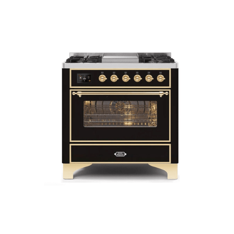 ILVE 36 Inch Majestic II Series Dual Fuel Natural Gas Range with 6 Burners and Griddle with 3.5 cu. ft. Oven Capacity TFT Oven Control Display (UM09FDNS3)