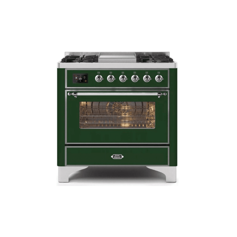 ILVE 36 Inch Majestic II Series Dual Fuel Natural Gas Range with 6 Burners and Griddle with 3.5 cu. ft. Oven Capacity TFT Oven Control Display (UM09FDNS3)