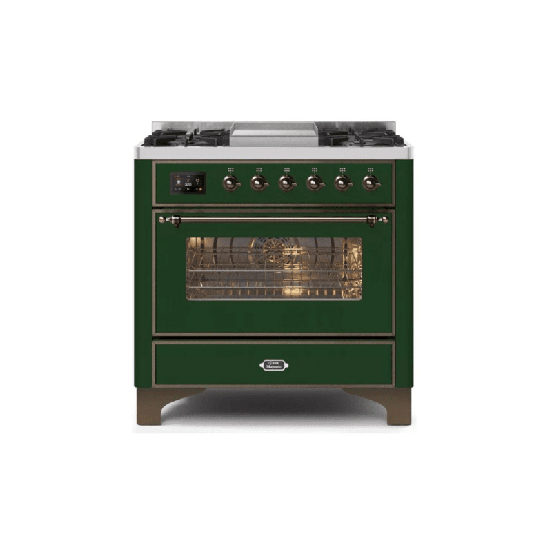 ILVE 36 Inch Majestic II Series Dual Fuel Natural Gas Range with 6 Burners and Griddle with 3.5 cu. ft. Oven Capacity TFT Oven Control Display (UM09FDNS3)