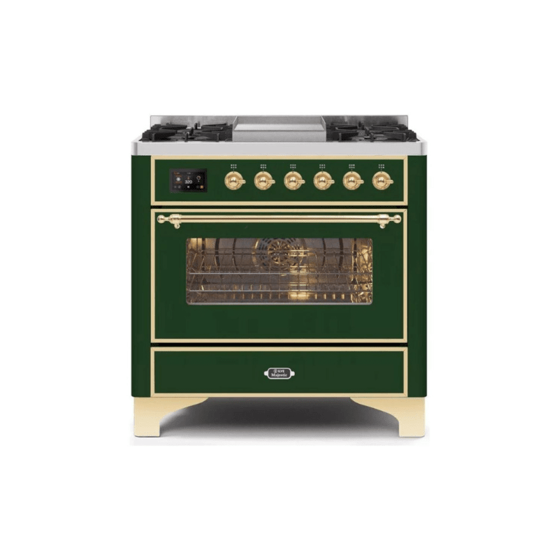 ILVE 36 Inch Majestic II Series Dual Fuel Natural Gas Range with 6 Burners and Griddle with 3.5 cu. ft. Oven Capacity TFT Oven Control Display (UM09FDNS3)