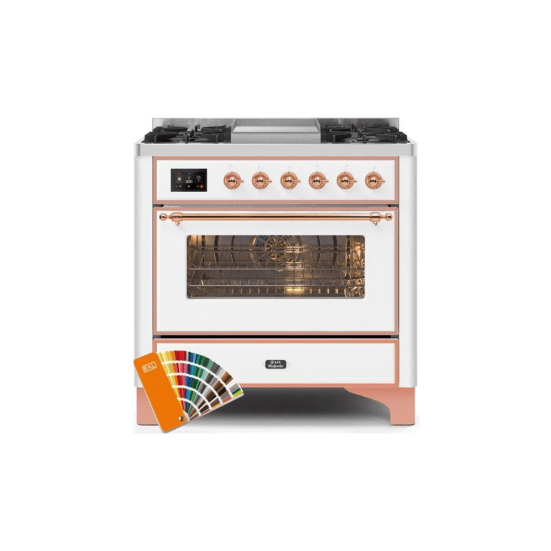 ILVE 36 Inch Majestic II Series Dual Fuel Natural Gas Range with 6 Burners and Griddle with 3.5 cu. ft. Oven Capacity TFT Oven Control Display (UM09FDNS3)