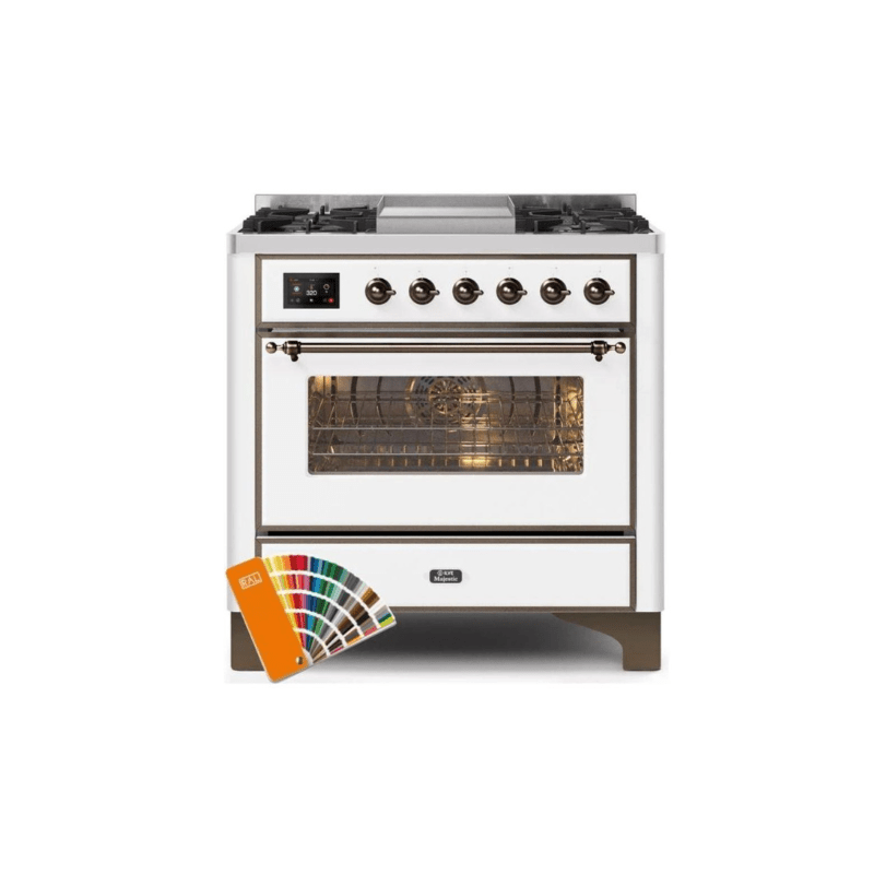 ILVE 36 Inch Majestic II Series Dual Fuel Natural Gas Range with 6 Burners and Griddle with 3.5 cu. ft. Oven Capacity TFT Oven Control Display (UM09FDNS3)