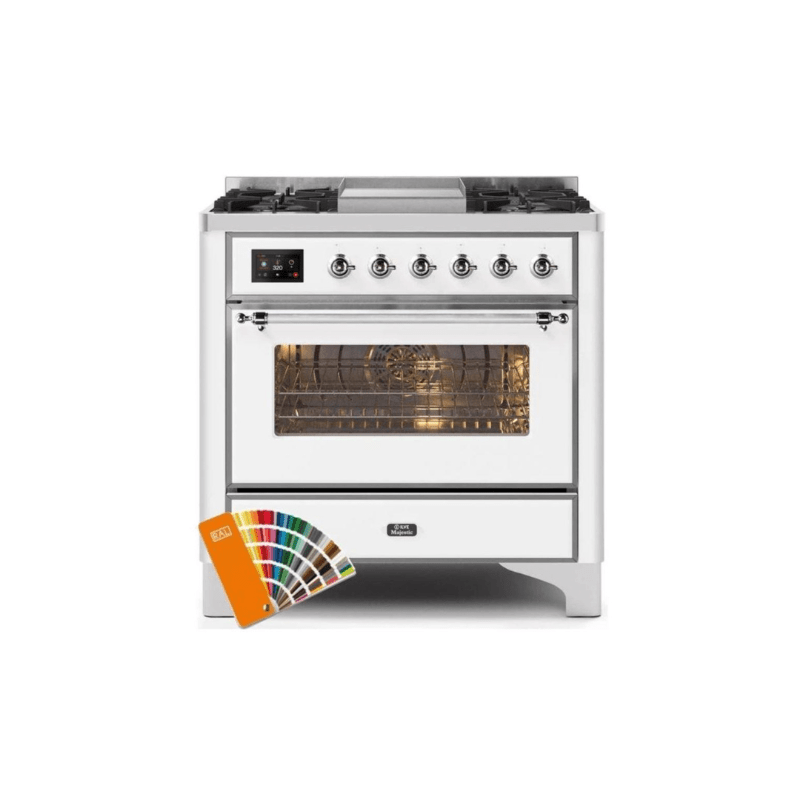 ILVE 36 Inch Majestic II Series Dual Fuel Natural Gas Range with 6 Burners and Griddle with 3.5 cu. ft. Oven Capacity TFT Oven Control Display (UM09FDNS3)