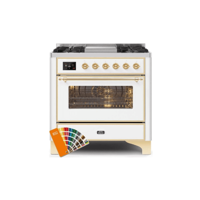 ILVE 36 Inch Majestic II Series Dual Fuel Natural Gas Range with 6 Burners and Griddle with 3.5 cu. ft. Oven Capacity TFT Oven Control Display (UM09FDNS3)